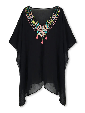 Moss Rose V-neck Embroidery Kaftan